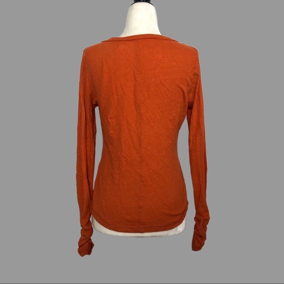 🤎 XS 🤎 NWT Anthro Henley Low Cut Linen Cotton Ruched Cuffs​ - Picture 2 of 8